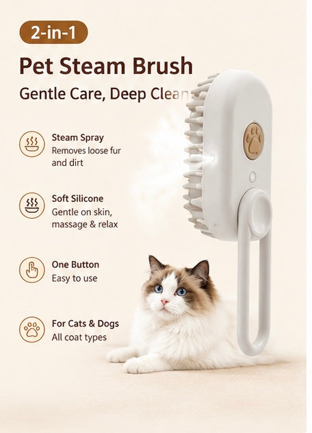 3-in-1 Electric Steam Pet Brush for Cats & Dogs