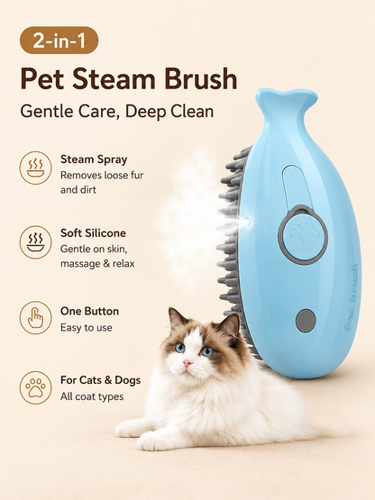 3-in-1 Electric Steam Pet Brush for Cats & Dogs