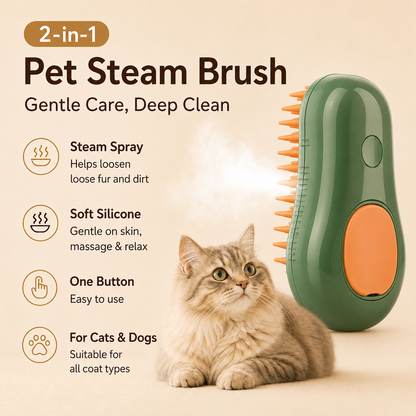 3-in-1 Electric Steam Pet Brush for Cats & Dogs