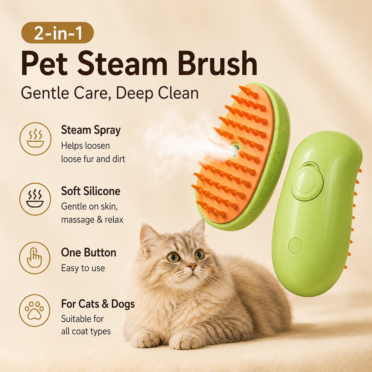 3-in-1 Electric Steam Pet Brush for Cats & Dogs