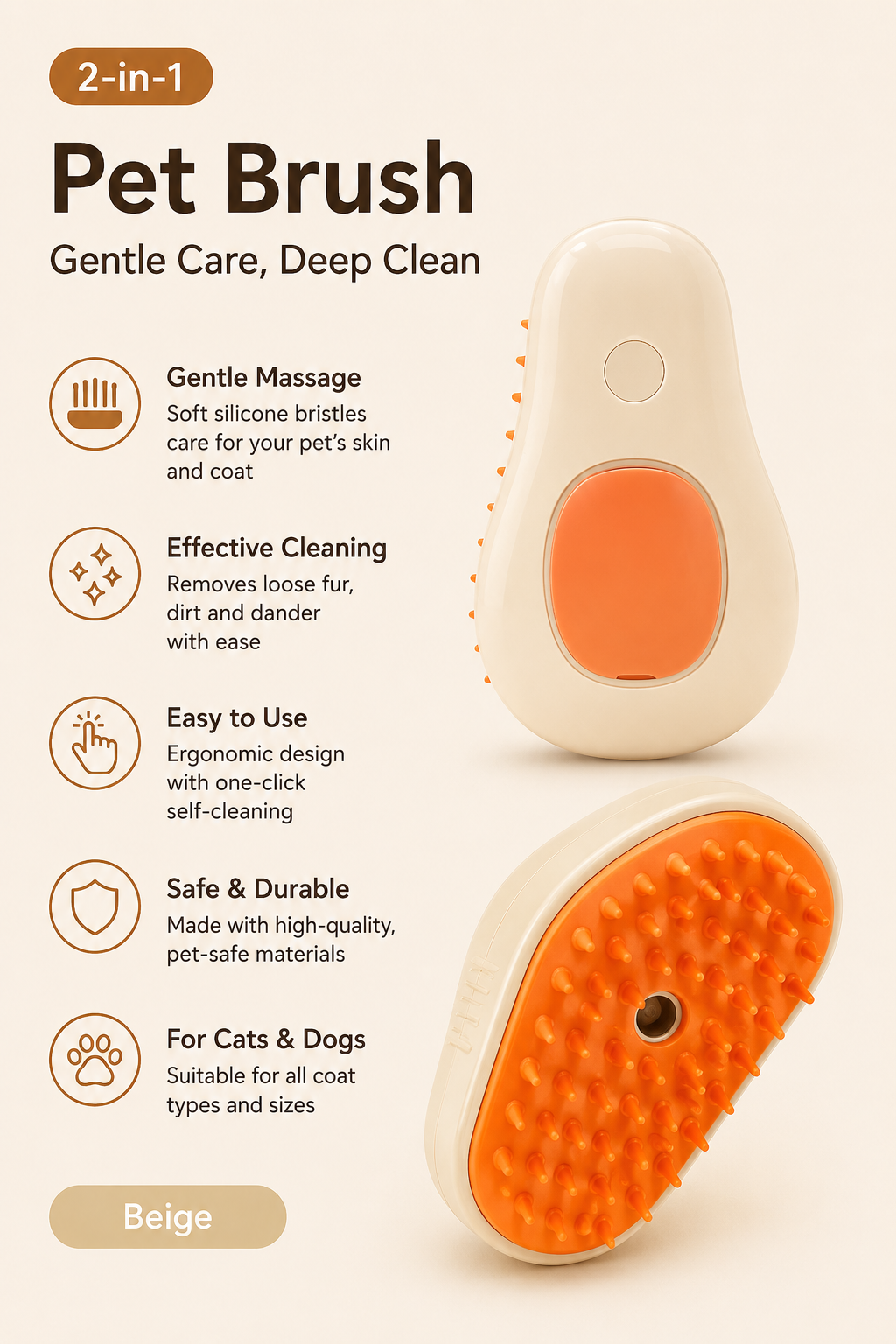 3-in-1 Electric Steam Pet Brush for Cats & Dogs