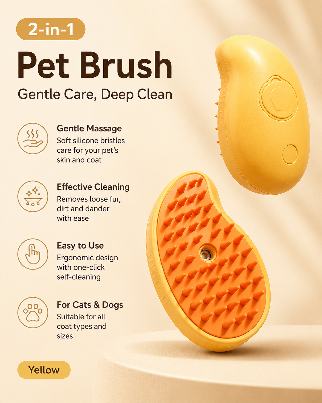 3-in-1 Electric Steam Pet Brush for Cats & Dogs