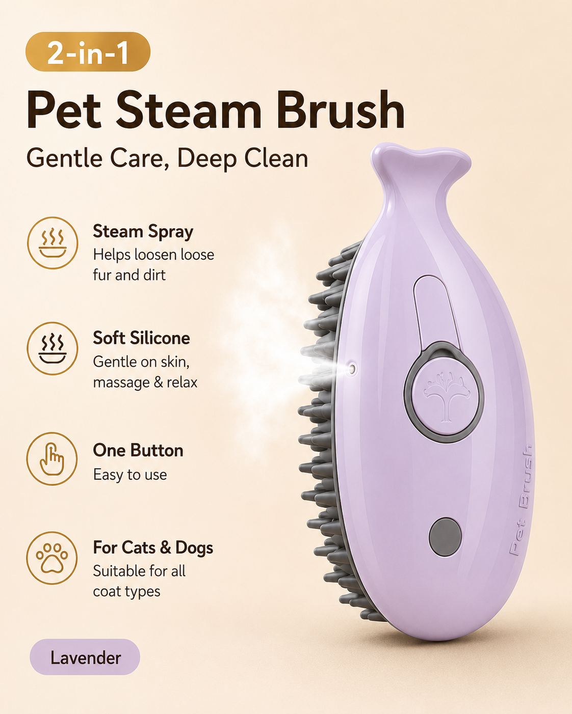 3-in-1 Electric Steam Pet Brush for Cats & Dogs