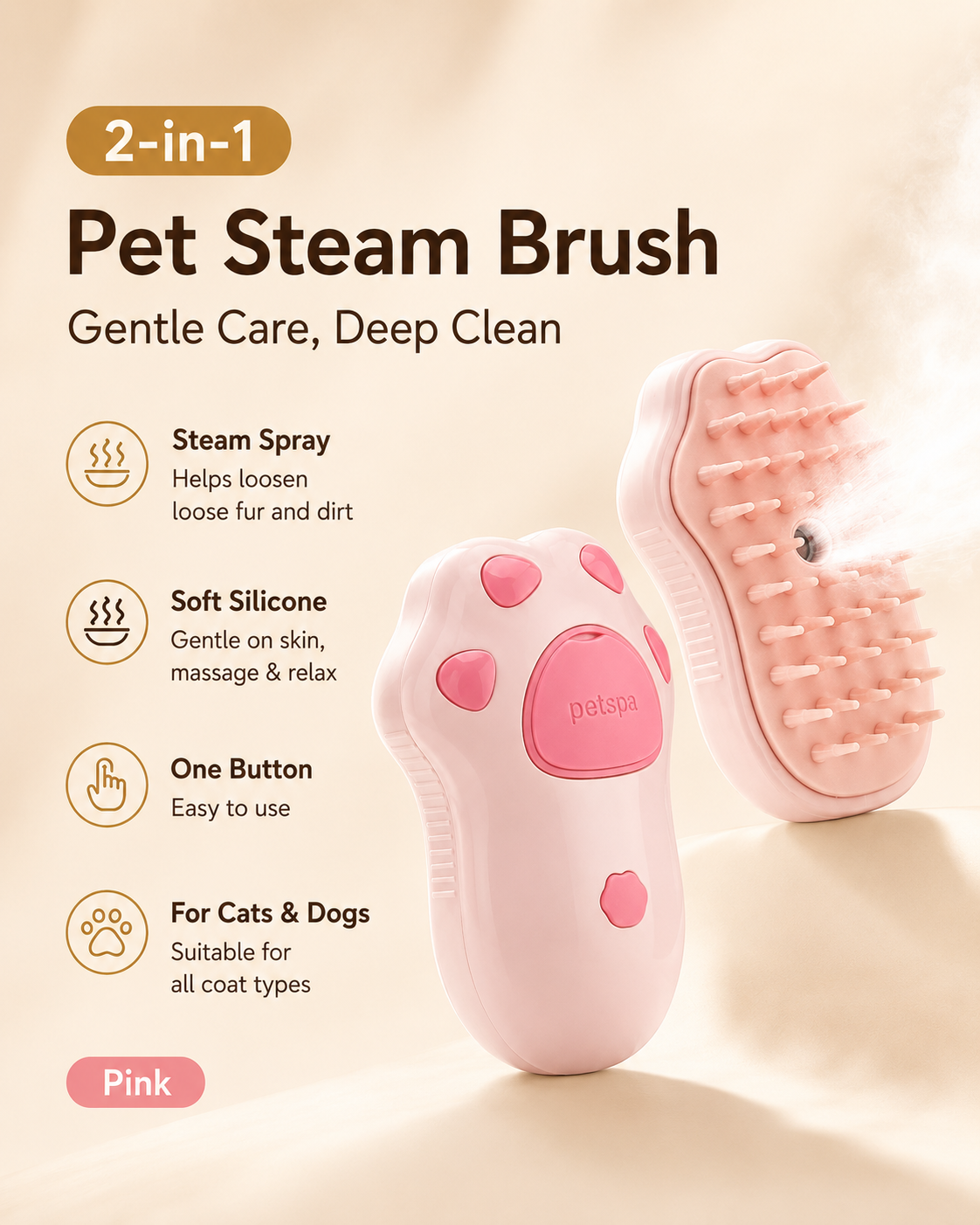3-in-1 Electric Steam Pet Brush for Cats & Dogs